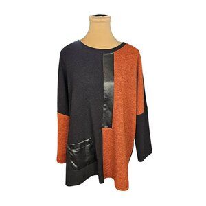 Joseph Ribkoff Brown Orange & Black Pleather Top Sz 8